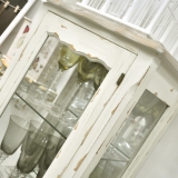 y13543傢俱系列-復古白色玻璃門四格櫃(小)